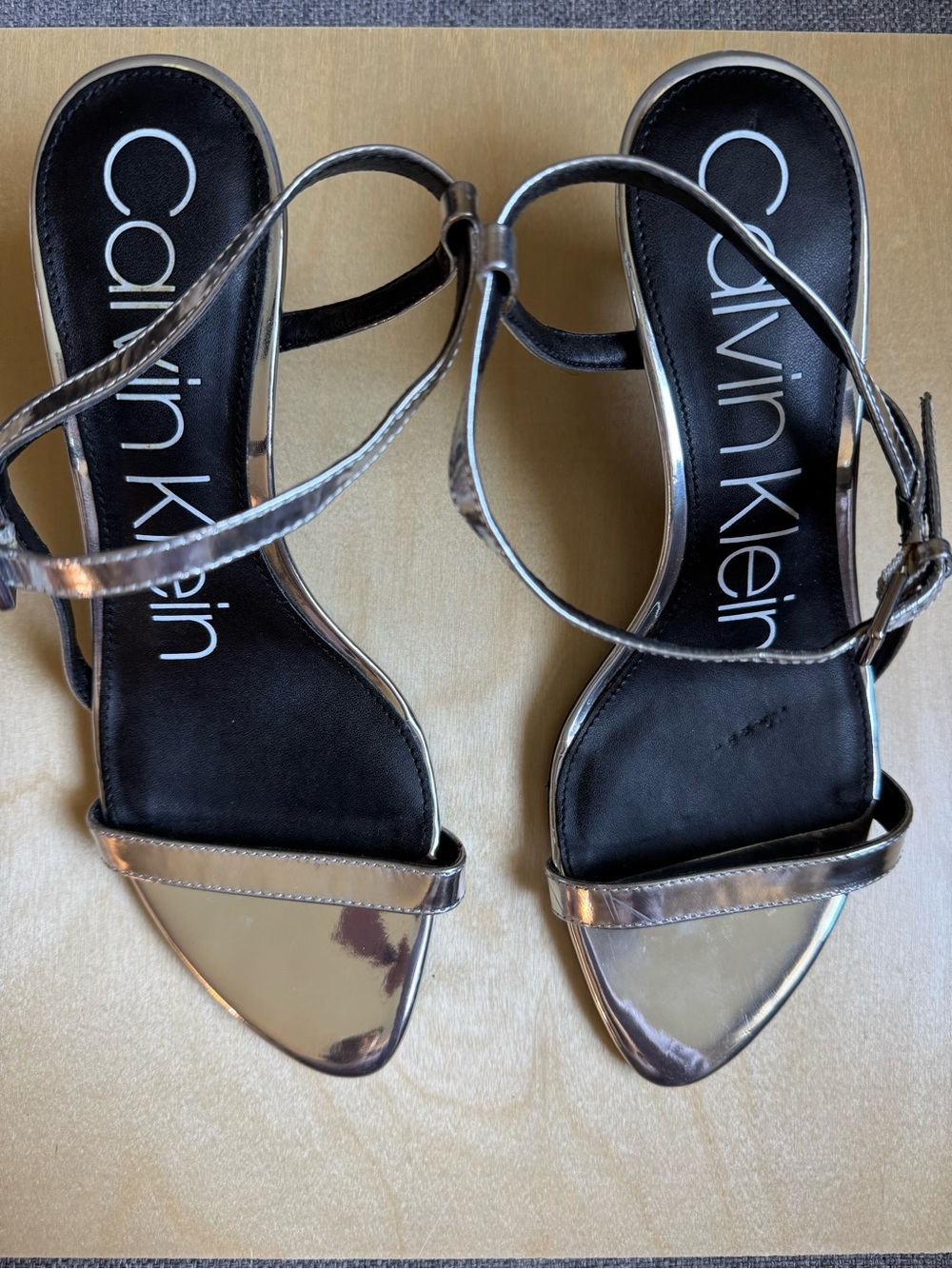 Calvin Klein Metallic Silver Ankle-Strap Heels